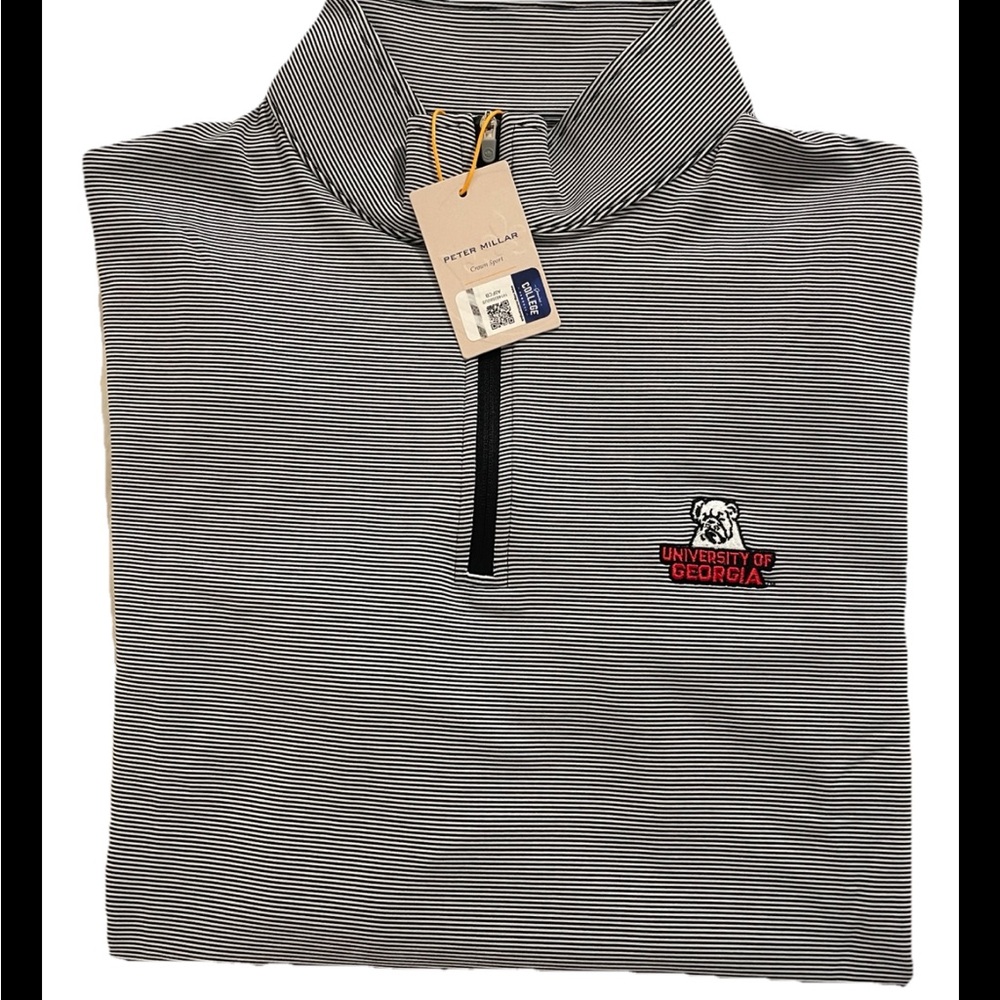 Peter Millar Georgia UGA Vault Perth  Stripe Performance Quarter-Zip Medium NWT